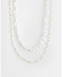 ASOS - Set Van 2 Mini Kettingen Met Imitatie-Zoetwaterparels - Lyst