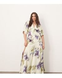 ARRANGE - Vestido Largo De Estilo Años 30 Moderno Con Estampado Floral Difuminado Y Hombreras De Curve - Lyst