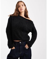 ASOS - Fluffy Knit One Shoulder Sweater With Cinched Waist - Lyst