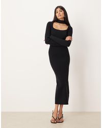 Pretty Lavish - Knitted Square Neck Choker Detail Midaxi Dress - Lyst