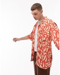 TOPMAN - Short Sleeve Relaxed Fit Leaf Printed Revere Shirt - Lyst