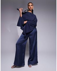 ASOS - Chiffon Satin Mix Wide Leg Jumpsuit With Exaggerated Sleeves - Lyst