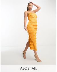 ASOS - Asos design tall - robe mi-longue à volants et à franges avec bretelles croisées dans le dos - Lyst