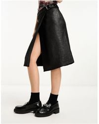 Weekday - Oda Faux Leather Midi Skirt With Belt And Hardware Details - Lyst