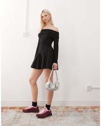 Collusion - Vestido Corto Con Falda De Popelina Y Escote Bardot De - Lyst