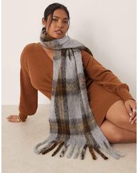 ASOS - Sciarpa Grigia E Marrone A Quadri Con Nappe - Lyst
