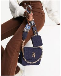 River Island - Quilted Denim Double Cross Body Bag - Lyst