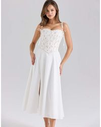 House Of Cb - Clarabelle Rose Print Cotton Detachable Corset Midi Sundress - Lyst
