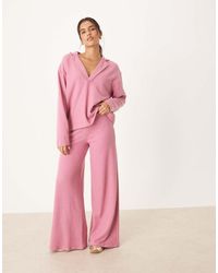 ASOS - Pantalones Rosas De Pernera Ancha De Tejido Suave De (Parte De Un Conjunto) - Lyst