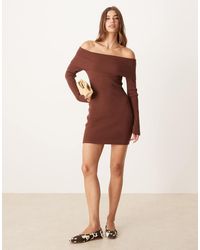 Glamorous - Gebreide Mini Jurk Met Blote Schouders - Lyst