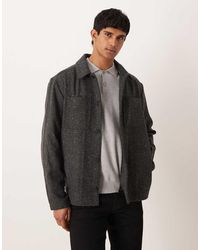 ASOS - Camicia Giacca Effetto Lana Antracite A Spina Di Pesce - Lyst