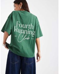 4th & Reckless - Oversized T-Shirt Met Grafische 'Running Club'-Print Op De Achterkant En Hoog Katoengehalte - Lyst