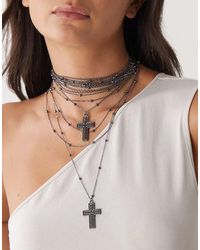 Reclaimed (vintage) - Collar Pulido De Varias Hileras Con Cruz Y Cuentas De -Negro - Lyst