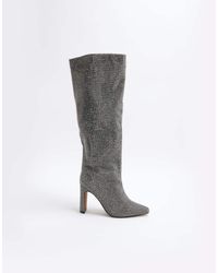 River Island - Heatseal Knee High Heeled Boot - Lyst