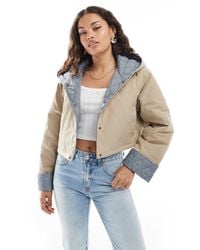ASOS - Asos Design Petite Hooded Cropped Jacket With Gingham Lining - Lyst