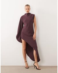 chinese dress ladies Rent Asos Design Satin One Shoulder Maxi Dress With Cut Out Elastic Band  Detail In Sunset Orange