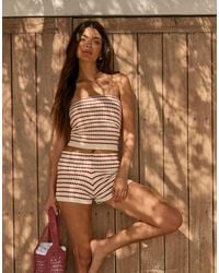 The Frolic - Exclusive Crochet Fold Over Bandeau Crop Top Co-ord - Lyst