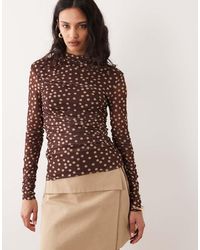 Mango - High Neck Sheer Long Sleeve Top - Lyst