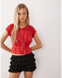Free People - Button Down Embroidered Short Sleeve Top - Lyst