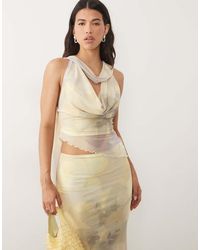 ASOS - Printed Mesh Cowl Drape Top - Lyst
