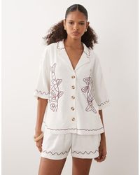 ASOS - Textured Jersey Revere Shirt Co-Ord With Fish Embroidery - Lyst