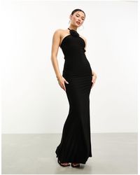 Fashionkilla - Corsage Halterneck Open Tie Back Maxi Dress - Lyst