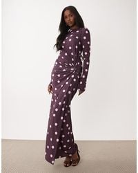 DASKA - Stretch Long Sleeve High Neck Twist Detail Maxi Dress - Lyst