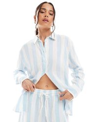 Vero Moda - Camisa A Rayas Azul Tenue Extragrande De Tejido Efecto Lino De (Parte De Un Conjunto) - Lyst