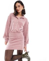 ASOS - Supersoft Fluffy Knot Button Down Cardigan Mini Dress - Lyst
