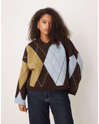 ASOS - Asos Design Curve Argyle Boxy V-neck Jumper - Lyst