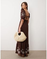 Miss Selfridge - Puff Sleeve Maxi Dress With Embroidery - Lyst
