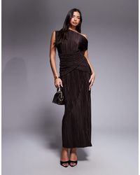 ASOS - Plissé Twisted Waist One Shoulder Midi Dress - Lyst