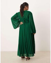 ASOS Pleated Embroidered Midi Dress in Green | Lyst UK