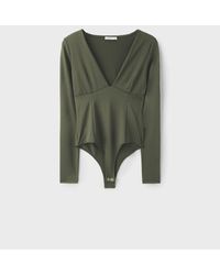 Stradivarius - V-neck Bodysuit With Under-bust Gathering - Lyst