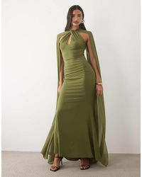TFNC London - Slinky Halter Neck Keyhole Detail Cape Sleeve Maxi Dress - Lyst