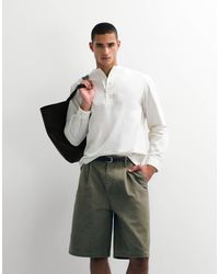ASOS - Mid Length Canvas Jorts With Pleat Styling - Lyst