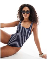 Accessorize - Gestreept Badpak Met Gestrikte Schouderbandjes - Lyst