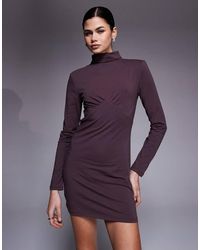 ASOS - Hoogsluitende Mini-Jurk Met Lange Mouwen En Detail Onder De Buste - Lyst