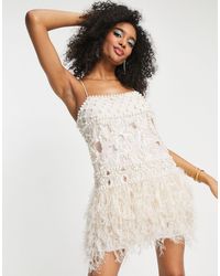 ASOS Pearl Embellished Cami Mini Dress With Feather Dress - Pink