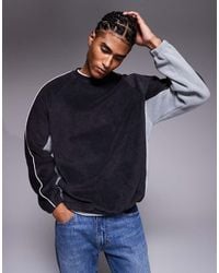 ASOS - Relaxed Fleece Sweatshirt With Piping And Colourblock - Lyst