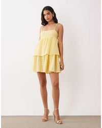 Vila - Tiered Gingham Textured Mini Dress - Lyst