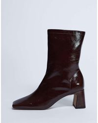 TOPSHOP - Sara Premium Leather Square Toe Flared Heel Boot - Lyst