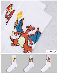 ASOS Pokémon Charmander Evolution 3 Pack Sports Socks - White