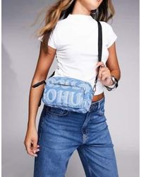 HUGO - – umhängetasche aus denim mit durchgängigem logo - Lyst