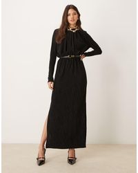 Y.A.S - Textured Long Sleeve Glitter Maxi Dress - Lyst