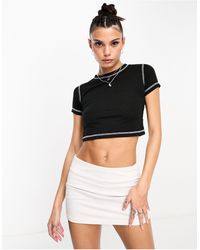 Daisy Street - Washed Crop T-shirt With Contrast Stitch - Lyst