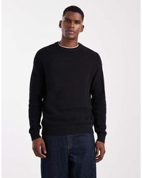 Only & Sons - Jersey Negro Con Cuello Redondo Y Hombros Caídos De Punto De - Lyst