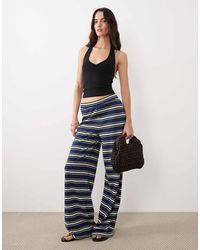 ASOS - Top Polo Allacciato Al Collo A Righe Blu E Panna - Lyst
