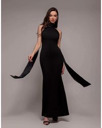 Goddiva - Satin Multi Tie Halterneck Maxi Dress - Lyst