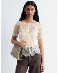 & Other Stories - Short Sleeve Boat Neck Lace Top With Ruched Button Detailing - Lyst